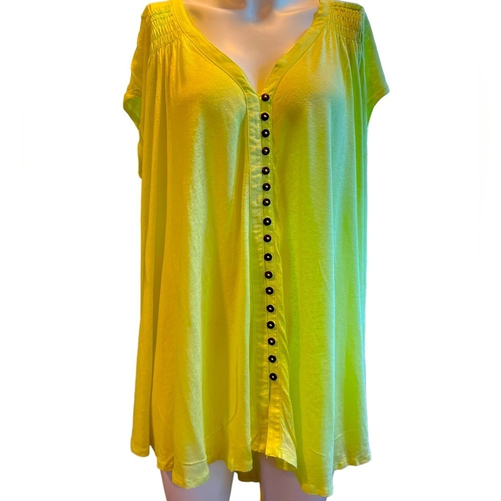 Free People Sz Medium Highland High Low Slouchy Oversized Top Lemon Light